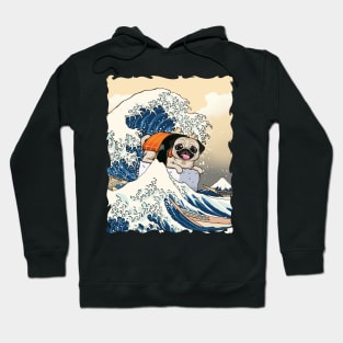 Sushi Pug Riding the Great Wave: A Surfing Adventure Hoodie